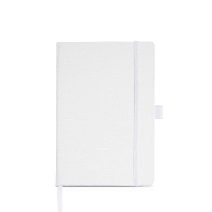 Libreta de RPET con cinta y soporte para boli A5 hojas lisas vista principal Libreta de RPET con cinta y soporte para boli A5 hojas lisas vista principal