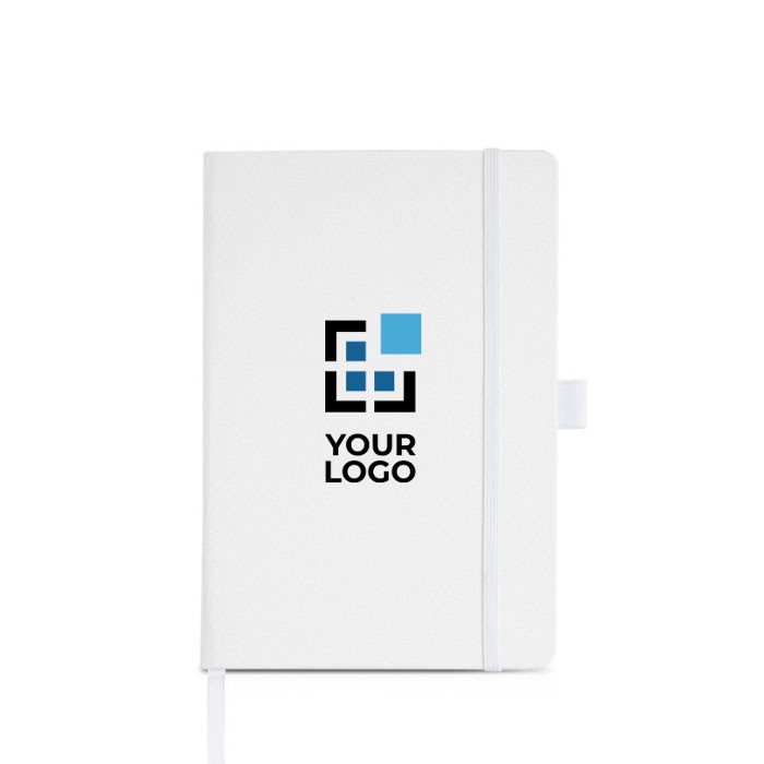 Libreta de RPET con cinta y soporte para boli A5 hojas lisas vista principal Libreta de RPET con cinta y soporte para boli A5 hojas lisas vista principal