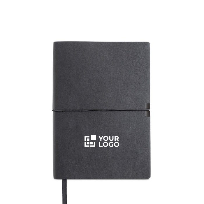 Bloc de cuero sintético con elástico horizontal A5 hojas a rayas vista de impresión