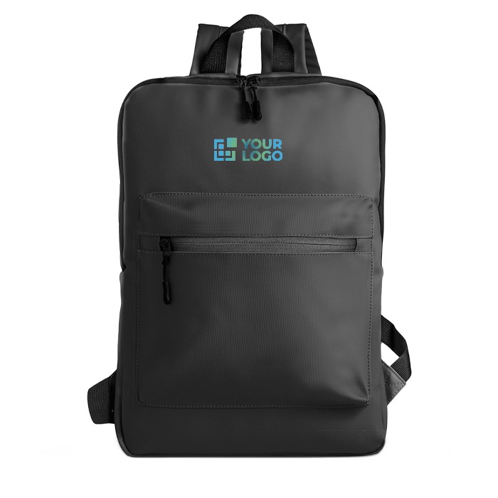 Mochila de piel PU con diseño fino y acabado elegante 15.6” vista de impresión