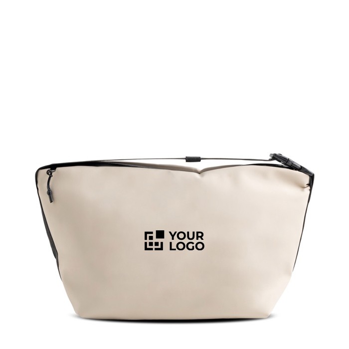 Bolsa térmica de cuero sintético de 13L con cinta en la cremallera vista de impresión