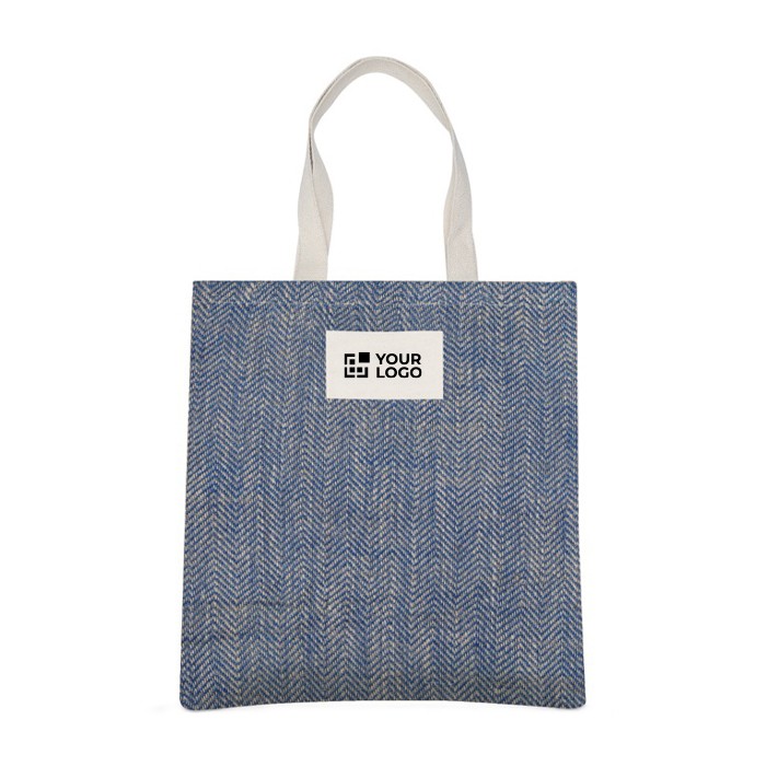 Bolsa de yute con asas de algodón y tejido con acabado zig-zag vista de impresión Bolsa de yute con asas de algodón y tejido con acabado zig-zag vista de impresión