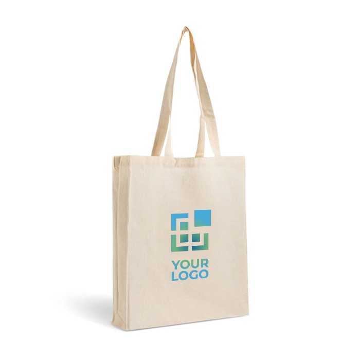 Bolsa de algodón con fuelle completo para mayor capacidad 140 g/m2 vista de impresión Bolsa de algodón con fuelle completo para mayor capacidad 140 g/m2 vista de impresión