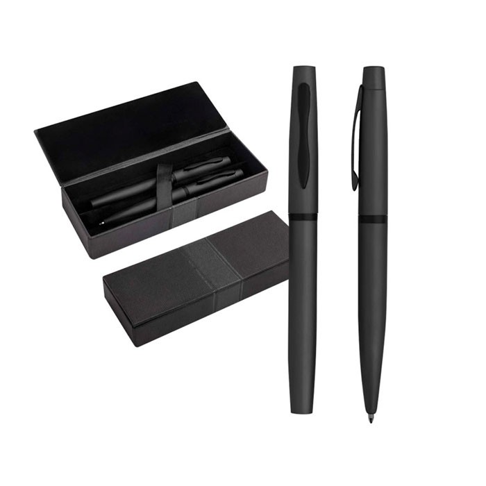 Set de bolígrafo y roller con caja de regalo a juego tinta azul vista principal