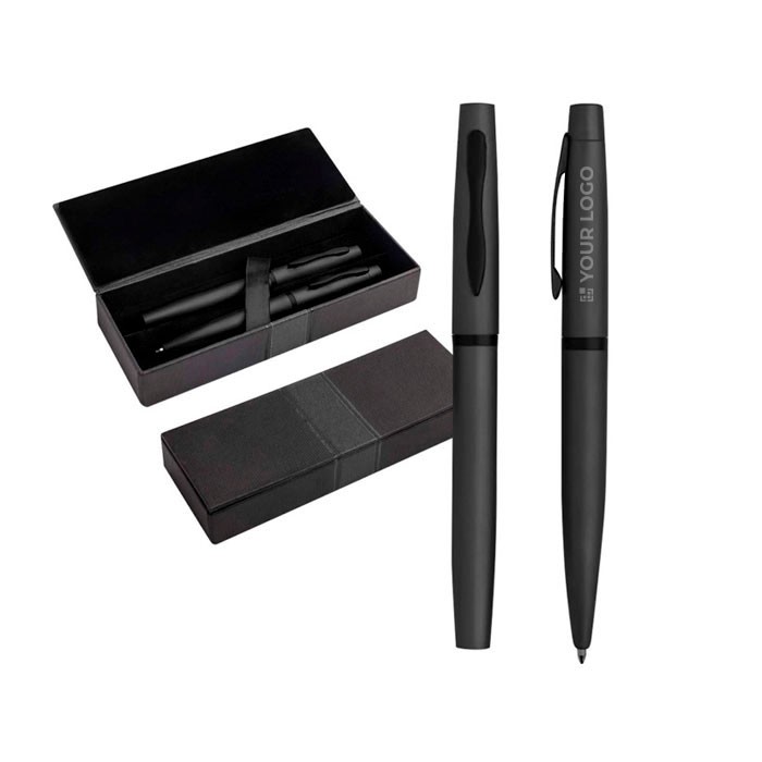 Set de bolígrafo y roller con caja de regalo a juego tinta azul vista principal