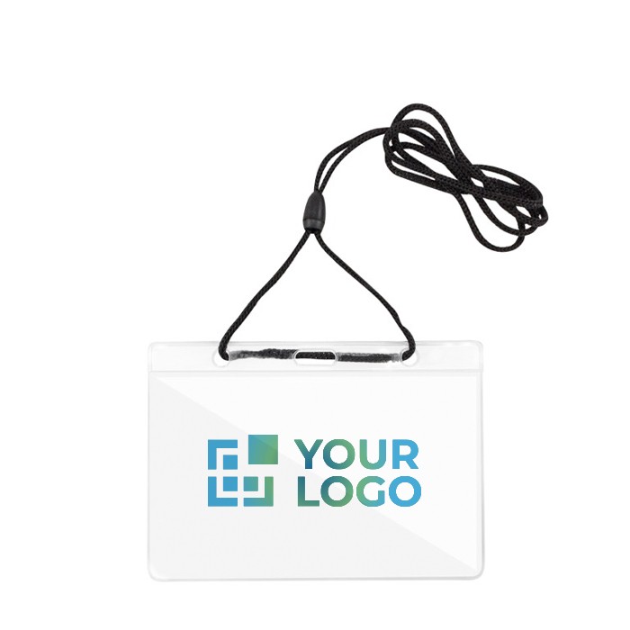 Identificador con cuerda ajustable para colgar 10.3x6.6cm vista de impresión Identificador con cuerda ajustable para colgar 10.3x6.6cm vista de impresión