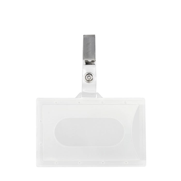 Identificador de plástico con enganche de bolsillo extraíble 9x5.5cm vista principal Identificador de plástico con enganche de bolsillo extraíble 9x5.5cm vista principal