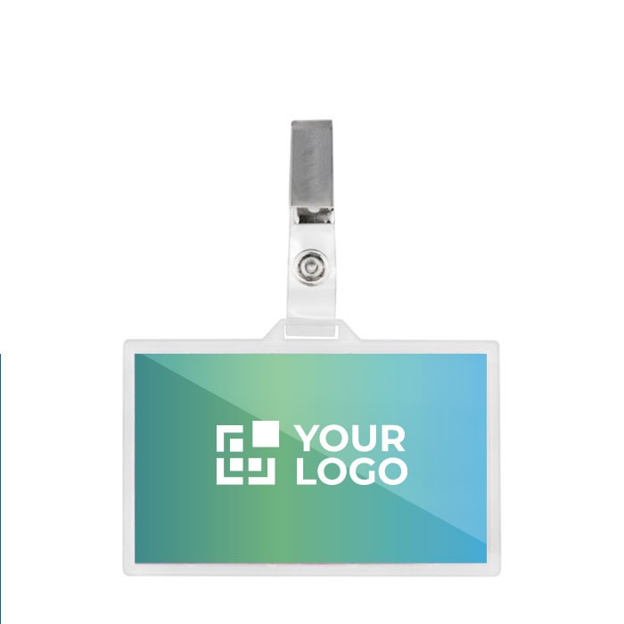 Identificador de plástico con enganche de bolsillo extraíble 9x5.5cm vista principal Identificador de plástico con enganche de bolsillo extraíble 9x5.5cm vista principal