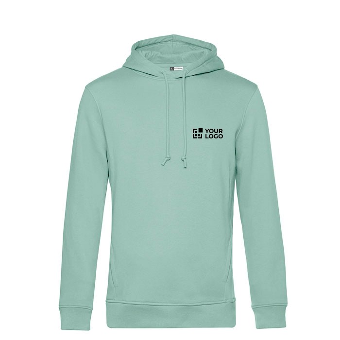 Sudadera moderna de algodón orgánico con capucha 280 g/m2 B&C color verde menta your logo