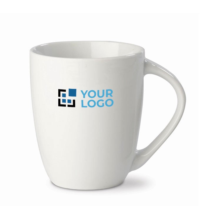 Taza blanca de cerámica con asa triangular hecha en EU 270ml vista principal