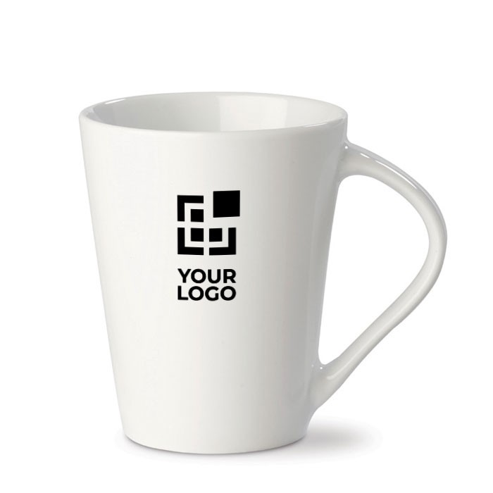 Taza de porcelana blanca con gran asa triangular hecha en EU 270ml vista principal