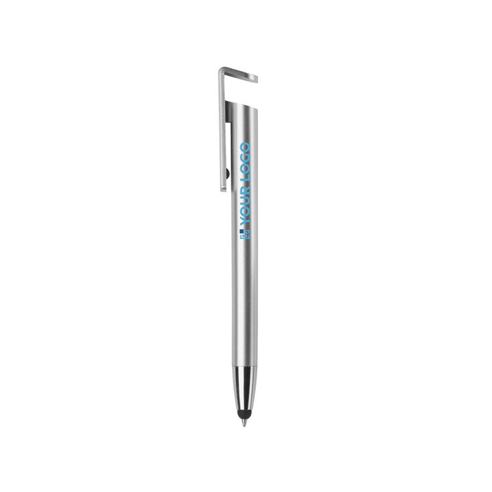 Bolígrafo de plástico con puntero y soporte para móvil de tinta azul vista principal Bolígrafo de plástico con puntero y soporte para móvil de tinta azul vista principal