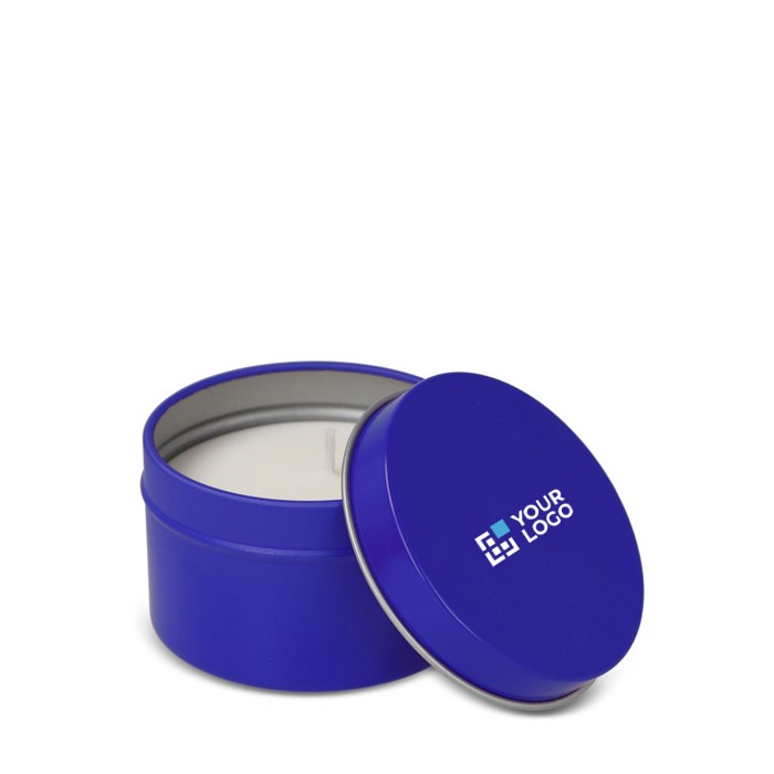 Vela de cera vegetal en tarro monocromático de acero reciclado circular vista principal Vela de cera vegetal en tarro monocromático de acero reciclado circular vista principal