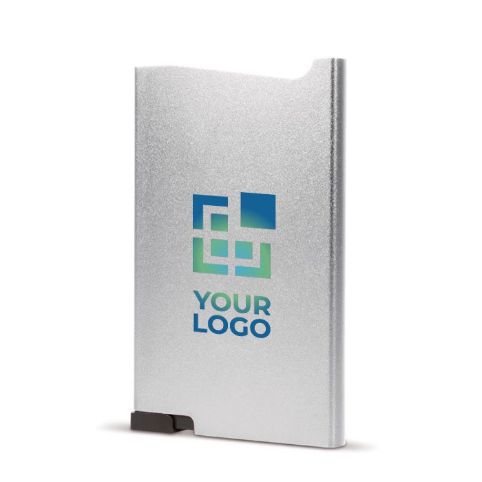 Porta tarjetas de aluminio con botón y almacenaje de 6 tarjetas vista principal
