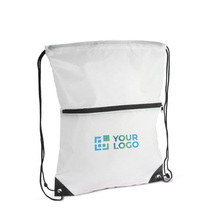 Mochila de cuerdas personalizada de RPET con cremallera frontal 210T vista principal