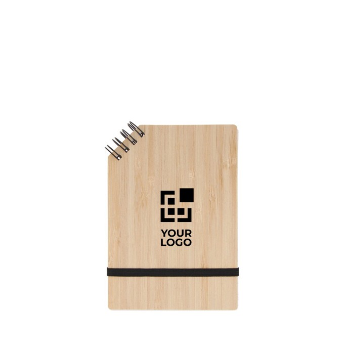 Bloc de notas con tapa de bambú y espiral en una esquina A6 vista principal