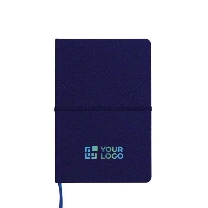 Libreta de RPET de tapa rígida con correa elástica horizontal A5 vista principal Libreta de RPET de tapa rígida con correa elástica horizontal A5 vista principal