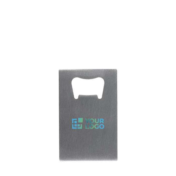 Abrebotellas hecho de acero inoxidable en forma de tarjeta de crédito vista principal Abrebotellas hecho de acero inoxidable en forma de tarjeta de crédito vista principal