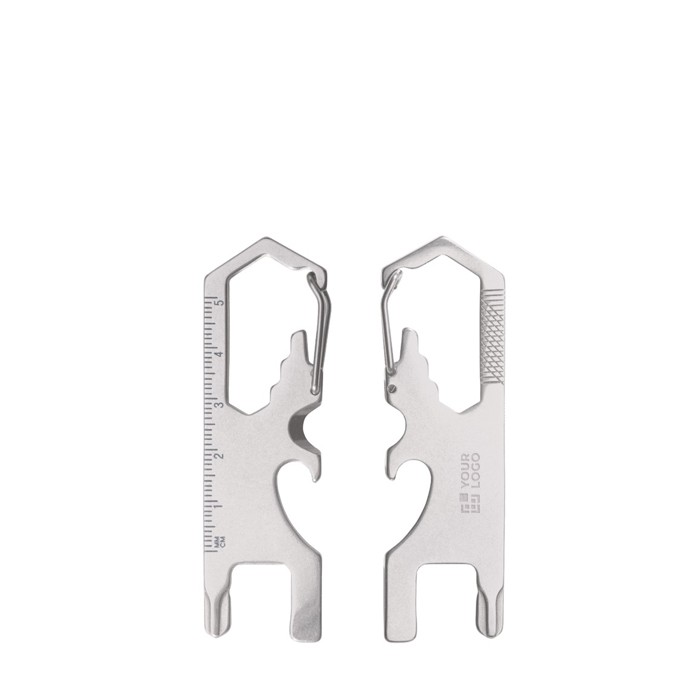Multiherramienta de acero inoxidable, clip para enganchar a superficie vista principal Multiherramienta de acero inoxidable, clip para enganchar a superficie vista principal