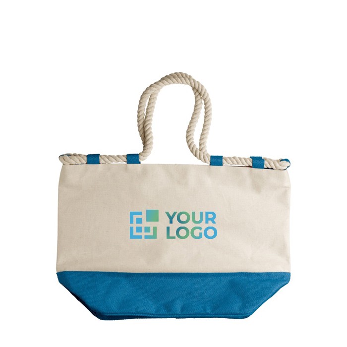 Bolsa de loneta con base de colores y asas de cordones resistentes vista principal