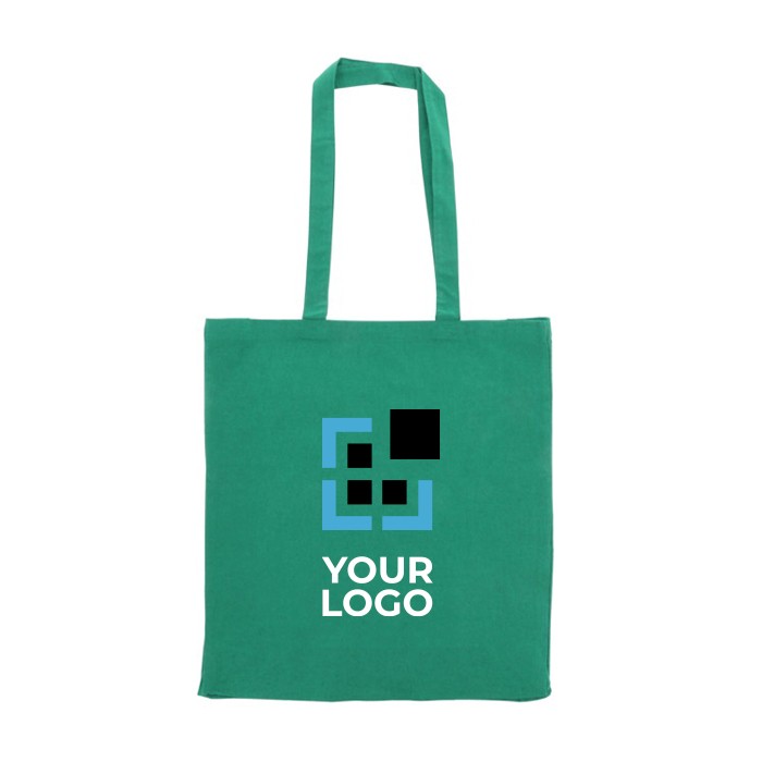 Bolsa de algodón reciclado pequeña con fuelle y asas a juego 140 g/m2 vista principal Bolsa de algodón reciclado pequeña con fuelle y asas a juego 140 g/m2 vista principal