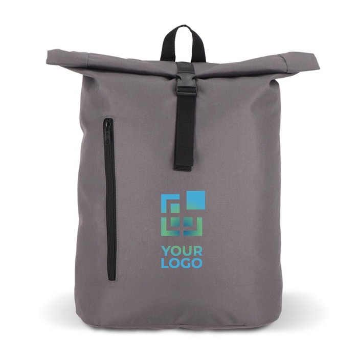 Mochila rolltop de RPET con pequeña cremallera frontal 20L vista principal Mochila rolltop de RPET con pequeña cremallera frontal 20L vista principal