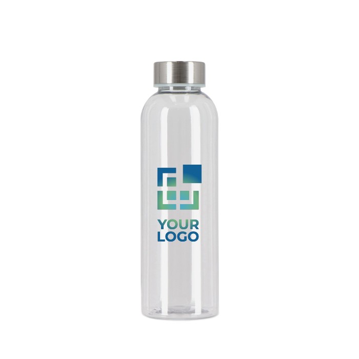 Botella de plástico reciclado con tapón plateado ideal para agua 500ml vista principal Botella de plástico reciclado con tapón plateado ideal para agua 500ml vista principal