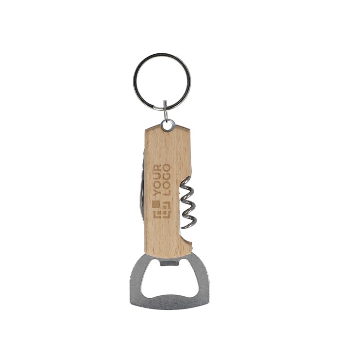 Llavero de bambú con multifunción de abridor de vino y botellas vista principal Llavero de bambú con multifunción de abridor de vino y botellas vista principal