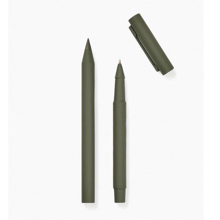 Set de bolígrafos de aluminio reciclado con revestimento de goma color verde Set de bolígrafos de aluminio reciclado con revestimento de goma color verde