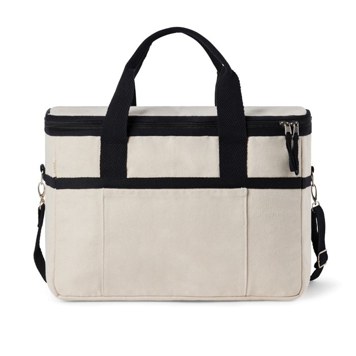 Nevera de algodón reciclado con correa para el hombro y asas color blanco roto Nevera de algodón reciclado con correa para el hombro y asas color blanco roto