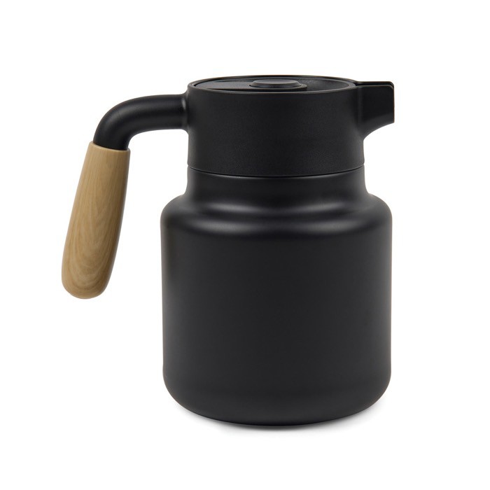 Jarra térmica de acero inoxidable reciclado con tapa antigoteo 1,2L color negro tercera vista Jarra térmica de acero inoxidable reciclado con tapa antigoteo 1,2L color negro tercera vista