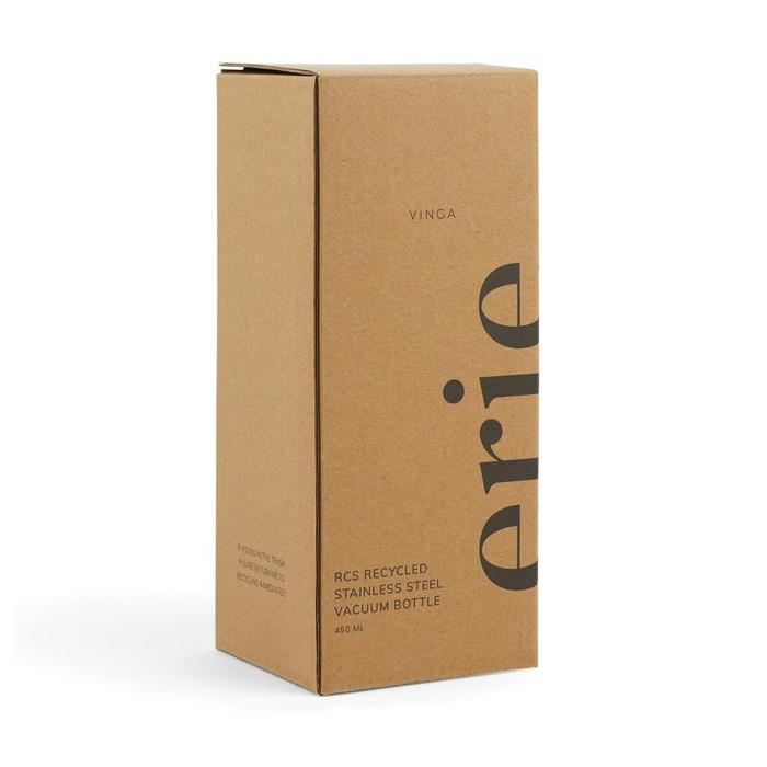 Botella térmica de acero inoxidable reciclado en forma cónica 450ml color gris segunda vista con caja Botella térmica de acero inoxidable reciclado en forma cónica 450ml color gris segunda vista con caja