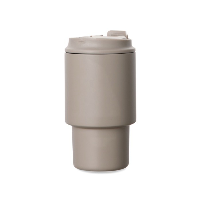 Taza take away en acero reciclado con tapa abatible práctica 350ml color marfil cuarta vista