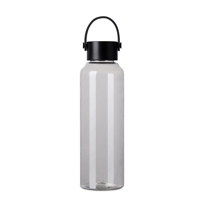 Botella RPET de diseño minimalista con tapa de acero y asa 550ml color transparente