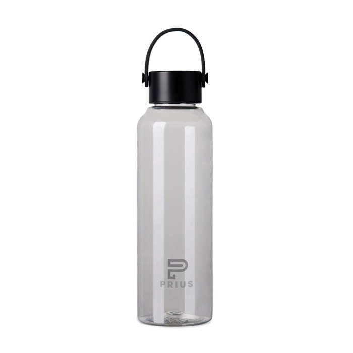 Botella RPET de diseño minimalista con tapa de acero y asa 550ml color transparente vista con logo