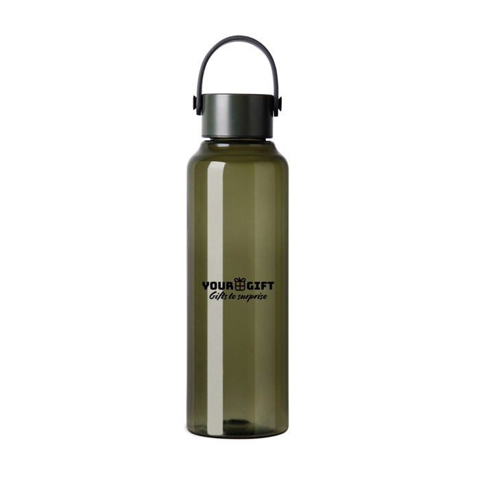 Botella RPET de diseño minimalista con tapa de acero y asa 550ml color verde vista con logo