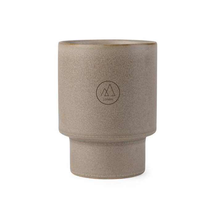Taza de arcilla reciclada de diseño escandinavo de 300ml color beige vista con logo