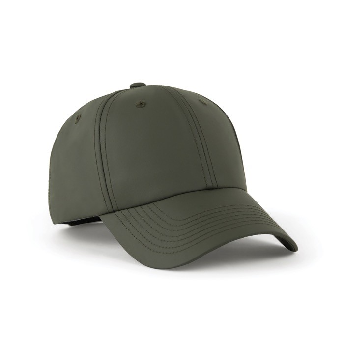 Gorra de RPET de 6 paneles con cierre de hebilla ajustable 85 g/m2 color verde