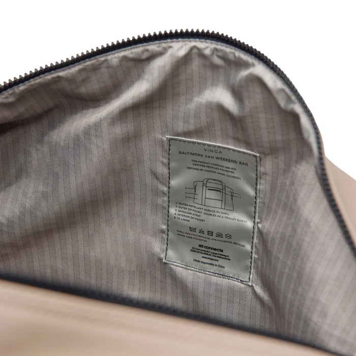 Bolsa de fin de semana repelente al agua con medida de viaje color marfil quinta vista