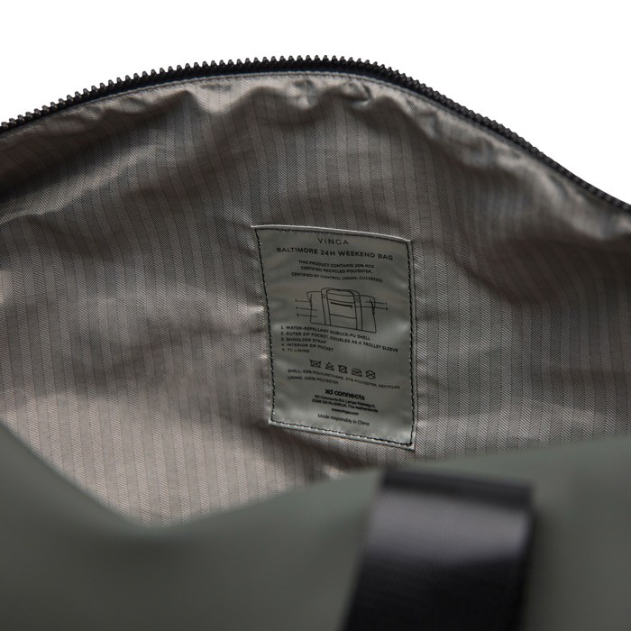 Bolsa de fin de semana repelente al agua con medida de viaje color verde quinta vista