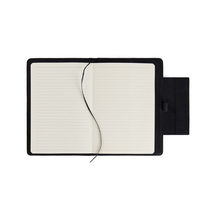 Cuaderno en piel reciclada con diseño elegante A5 hojas a rayas color negro segunda vista