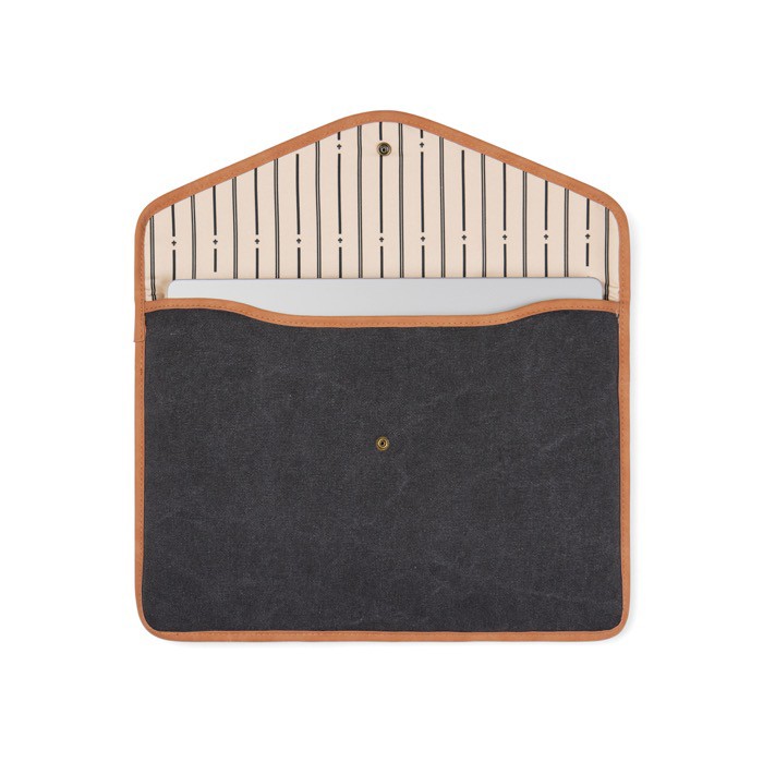 Funda para portátil de lona reciclada con bordes de color 14” color negro segunda vista Funda para portátil de lona reciclada con bordes de color 14” color negro segunda vista