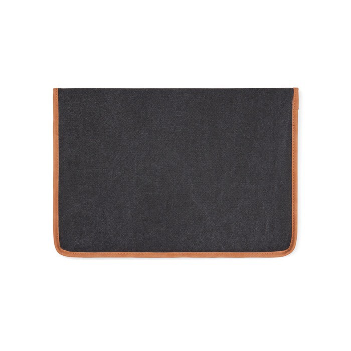 Funda para portátil de lona reciclada con bordes de color 14” color negro tercera vista Funda para portátil de lona reciclada con bordes de color 14” color negro tercera vista