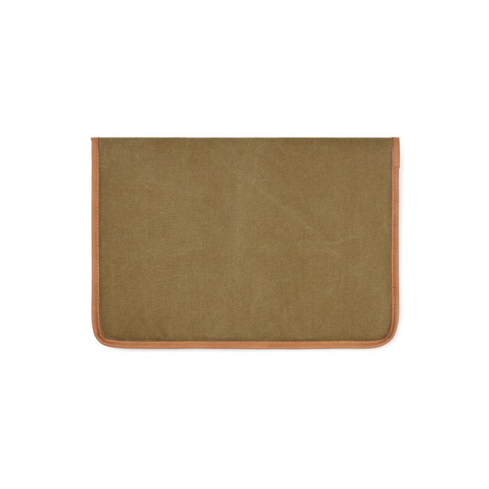 Funda para portátil de lona reciclada con bordes de color 14” color verde tercera vista Funda para portátil de lona reciclada con bordes de color 14” color verde tercera vista