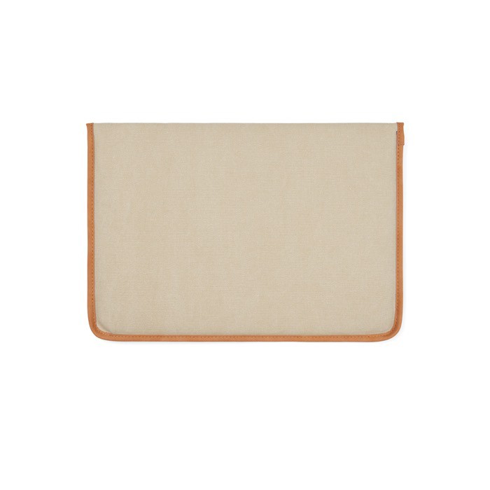 Funda para portátil de lona reciclada con bordes de color 14” color beige tercera vista Funda para portátil de lona reciclada con bordes de color 14” color beige tercera vista