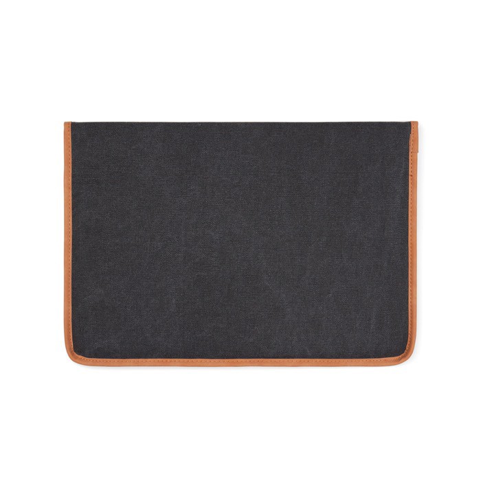 Funda para portátil de lona reciclada con bordes de color 16” color negro tercera vista Funda para portátil de lona reciclada con bordes de color 16” color negro tercera vista