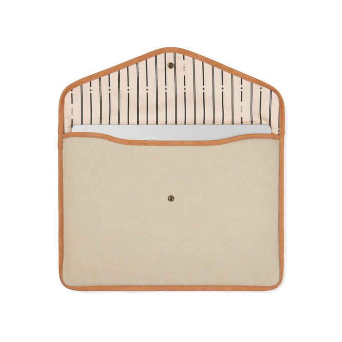 Funda para portátil de lona reciclada con bordes de color 16” color beige segunda vista Funda para portátil de lona reciclada con bordes de color 16” color beige segunda vista