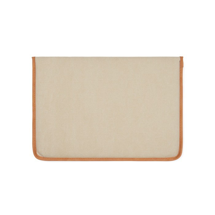 Funda para portátil de lona reciclada con bordes de color 16” color beige tercera vista Funda para portátil de lona reciclada con bordes de color 16” color beige tercera vista
