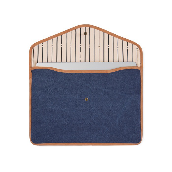 Funda para portátil de lona reciclada con bordes de color 16” color azul marino segunda vista Funda para portátil de lona reciclada con bordes de color 16” color azul marino segunda vista