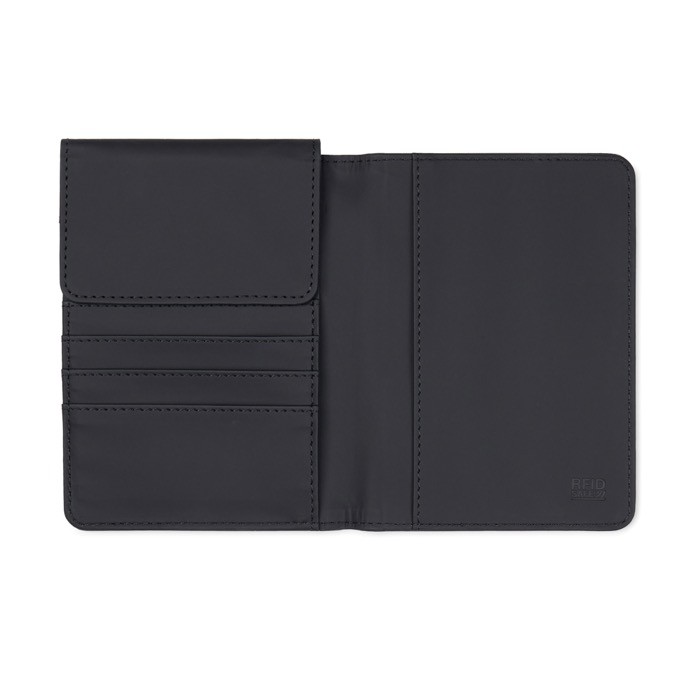 Funda de pasaporte y tarjetas de cuero sintético con protección RFID color negro segunda vista